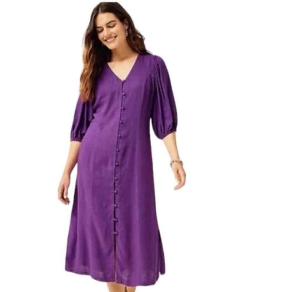 NEW- NWT J.Jill Purple Linen Blend Button Front Dress Size L - Picture 1 of 7